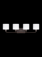 Generation Lighting - Seagull US 4428804-710 - Canfield modern 4-light indoor dimmable bath vanity wall sconce in bronze finish with etched white i