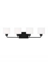 Generation Lighting - Seagull US 4428804EN3-112 - Canfield indoor dimmable LED 4-light wall bath sconce in a midnight black finish and etched white gl