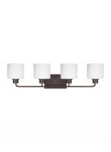 Generation Lighting - Seagull US 4428804EN3-710 - Canfield modern 4-light LED indoor dimmable bath vanity wall sconce in bronze finish with etched whi