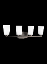 Generation Lighting - Seagull US 4428904-710 - Franport transitional 4-light indoor dimmable bath vanity wall sconce in bronze finish with etched w