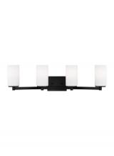 Generation Lighting - Seagull US 4439104-112 - Hettinger traditional indoor dimmable 4-light wall bath sconce in a midnight black finish with etche