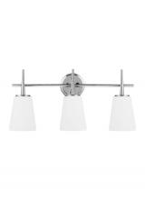 Generation Lighting - Seagull US 4440403-05 - Driscoll contemporary 3-light indoor dimmable bath vanity wall sconce in chrome silver finish with c
