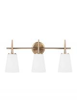 Generation Lighting - Seagull US 4440403-848 - Driscoll contemporary 3-light indoor dimmable bath vanity wall sconce in satin brass gold finish wit