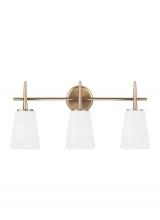 Generation Lighting - Seagull US 4440403EN3-848 - Driscoll contemporary 3-light LED indoor dimmable bath vanity wall sconce in satin brass gold finish