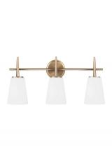 Generation Lighting - Seagull US 4440403EN3-848 - Driscoll contemporary 3-light LED indoor dimmable bath vanity wall sconce in satin brass gold finish