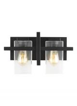 Generation Lighting - Seagull US 4441502-112 - Mitte transitional 2-light indoor dimmable bath vanity wall sconce in midnight black finish with cle