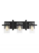 Generation Lighting - Seagull US 4441503-112 - Mitte transitional 3-light indoor dimmable bath vanity wall sconce in midnight black finish with cle
