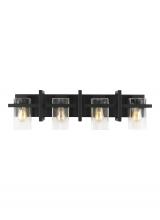 Generation Lighting - Seagull US 4441504-112 - Mitte transitional 4-light indoor dimmable bath vanity wall sconce in midnight black finish with cle