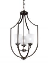 Generation Lighting - Seagull US 5224503-710 - Hanford traditional 3-light indoor dimmable ceiling pendant hanging chandelier pendant light in bron