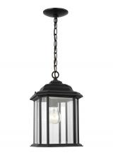 Generation Lighting - Seagull US 60031-12 - Kent traditional 1-light outdoor exterior ceiling hanging pendant in black finish with clear beveled