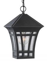 Generation Lighting - Seagull US 60131-12 - Herrington transitional 1-light outdoor exterior hanging ceiling pendant in black finish with clear