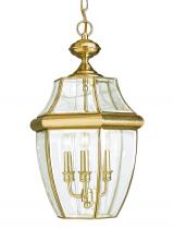 Generation Lighting - Seagull US 6039-02 - Lancaster traditional 3-light outdoor exterior pendant in polished brass gold finish with clear curv