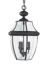Generation Lighting - Seagull US 6039-12 - Lancaster traditional 3-light outdoor exterior pendant in black finish with clear curved beveled gla