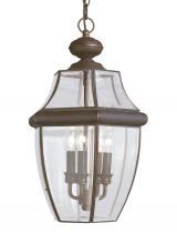 Generation Lighting - Seagull US 6039-71 - Lancaster traditional 3-light outdoor exterior pendant in antique bronze finish with clear curved be