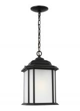 Generation Lighting - Seagull US 60531-12 - Kent traditional 1-light outdoor exterior ceiling hanging pendant in black finish with satin etched