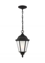 Generation Lighting - Seagull US 60941-12 - Bakersville traditional 1-light outdoor exterior pendant in black finish with satin etched glass pan