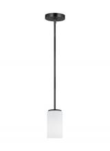 Generation Lighting - Seagull US 6124601-112 - Alturas indoor dimmable 1-light mini pendant in a midnight black finish and etched white glass shade