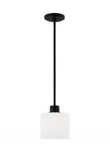 Generation Lighting - Seagull US 6128801-112 - Canfield indoor dimmable 1-light mini pendant in a midnight black finish with white etched glass dif