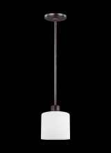 Generation Lighting - Seagull US 6128801-710 - Canfield modern 1-light indoor dimmable ceiling hanging single pendant light in bronze finish with e