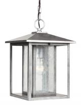 Generation Lighting - Seagull US 62027-57 - Hunnington contemporary 1-light outdoor exterior pendant in weathered pewter grey finish with clear