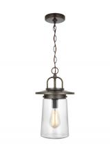 Generation Lighting - Seagull US 6208901EN7-71 - Tybee casual 1-light LED outdoor exterior ceiling hanging pendant in antique bronze finish with clea