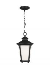 Generation Lighting - Seagull US 62240EN3-12 - Cape May traditional 1-light LED outdoor exterior hanging ceiling pendant in black finish with etche
