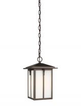 Generation Lighting - Seagull US 6252701-71 - Tomek modern 1-light outdoor exterior ceiling hanging pendant in antique bronze finish with etched w