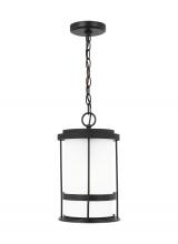 Generation Lighting - Seagull US 6290901EN3-12 - Wilburn modern 1-light LED outdoor exterior ceiling hanging pendant lantern in black finish with sat