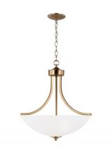 Generation Lighting - Seagull US 6616503EN3-848 - Geary traditional indoor dimmable LED medium 3-light pendant in satin brass with a satin etched glas