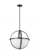 Generation Lighting - Seagull US 6624603-112 - Alturas indoor dimmable 3-light pendant in a midnight black finish and etched white glass shades