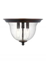 Generation Lighting - Seagull US 7514503-710 - Belton transitional 3-light indoor dimmable ceiling flush mount in bronze finish with clear seeded g