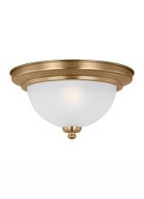 Generation Lighting - Seagull US 77063-848 - Geary traditional indoor dimmable 1-light ceiling flush mount in satin brass with a satin etched gla