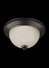 Generation Lighting - Seagull US 77065EN3-710 - Geary transitional 3-light LED indoor dimmable ceiling flush mount fixture in bronze finish with amb