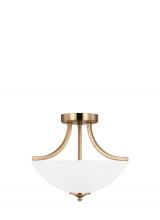 Generation Lighting - Seagull US 7716502-848 - Geary traditional indoor dimmable small 2-light satin brass finish semi-flush convertible pendant wi