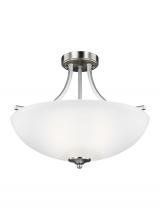 Generation Lighting - Seagull US 7716503EN3-962 - Geary transitional 3-light LED indoor dimmable ceiling flush mount fixture in brushed nickel silver