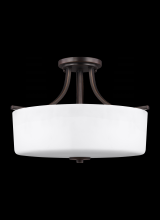 Generation Lighting - Seagull US 7728803-710 - Canfield modern 3-light indoor dimmable ceiling semi-flush mount in bronze finish with etched white
