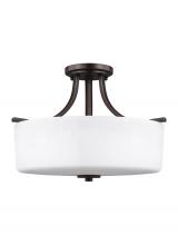 Generation Lighting - Seagull US 7728803EN3-710 - Canfield modern 3-light LED indoor dimmable ceiling semi-flush mount in bronze finish with etched wh