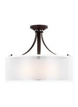 Generation Lighting - Seagull US 7737303-710 - Elmwood Park traditional 3-light indoor dimmable ceiling semi-flush mount in bronze finish with sati