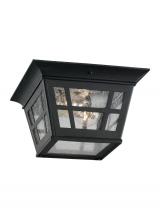Generation Lighting - Seagull US 78131-12 - Herrington transitional 2-light outdoor exterior ceiling flush mount in black finish with clear seed