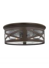 Generation Lighting - Seagull US 7821402-71 - Outdoor Ceiling traditional 2-light outdoor exterior ceiling flush mount in antique bronze finish wi
