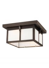 Generation Lighting - Seagull US 7852702EN3-71 - Tomek modern 2-light LED outdoor exterior ceiling flush mount in antique bronze finish with etched w