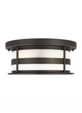 Generation Lighting - Seagull US 7890902-71 - Wilburn modern 2-light outdoor exterior ceiling flush mount in antique bronze finish with satin etch