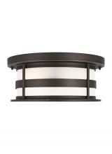 Generation Lighting - Seagull US 7890902EN3-71 - Wilburn modern 2-light LED outdoor exterior ceiling flush mount in antique bronze finish with satin