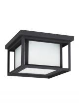 Generation Lighting - Seagull US 79039-12 - Hunnington contemporary 2-light outdoor exterior ceiling flush mount in black finish with etched see
