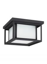 Generation Lighting - Seagull US 79039EN3-12 - Hunnington contemporary 2-light LED outdoor exterior ceiling flush mount in black finish with etched