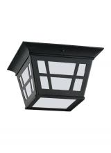 Generation Lighting - Seagull US 79131-12 - Herrington transitional 2-light outdoor exterior ceiling flush mount in black finish with etched whi