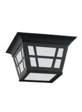 Generation Lighting - Seagull US 79131EN3-12 - Herrington transitional 2-light LED outdoor exterior ceiling flush mount in black finish with etched
