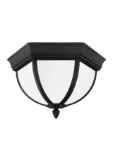 Generation Lighting - Seagull US 79136-12 - Wynfield traditional 2-light outdoor exterior ceiling ceiling flush mount in black finish with etche