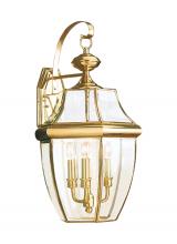 Generation Lighting - Seagull US 8040-02 - Lancaster traditional 3-light outdoor exterior wall lantern sconce in polished brass gold finish wit
