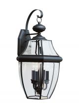 Generation Lighting - Seagull US 8040-12 - Lancaster traditional 3-light outdoor exterior wall lantern sconce in black finish with clear curved